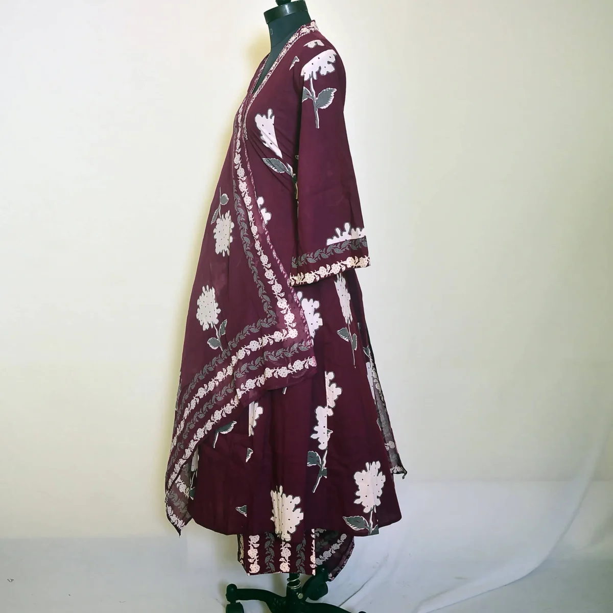 CraftEarth Wine Floral Printed Cotton Suit Sets with Matching Dupatta - K-D200 - Image 4